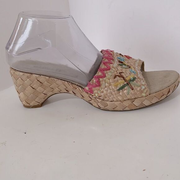 Geller II Embellished Raffia Slide Platform Sandals Size 11 - Picture 2 of 5